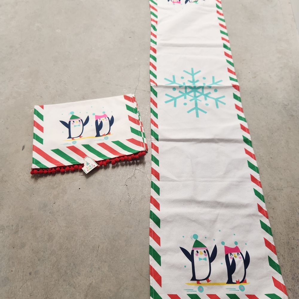 Festive Penguin Canvass Style Table Runners
